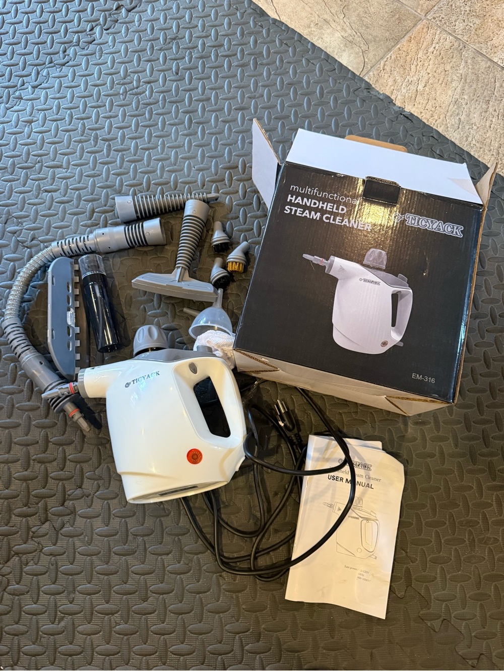 Ticyack Handheld Steam Cleaner in White with Multiple Attachments
